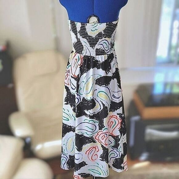 Vtg strapless bustier abstract print a-line maxi dress - Picture 3 of 13